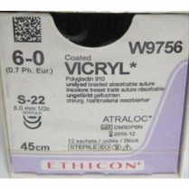 SUTURE VICRYL CTD 6/0 8MM 2XS-22 (W9756) BOX