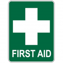 STICKER FIRST AID WHITE CROSS ON GREEN 80X80MM